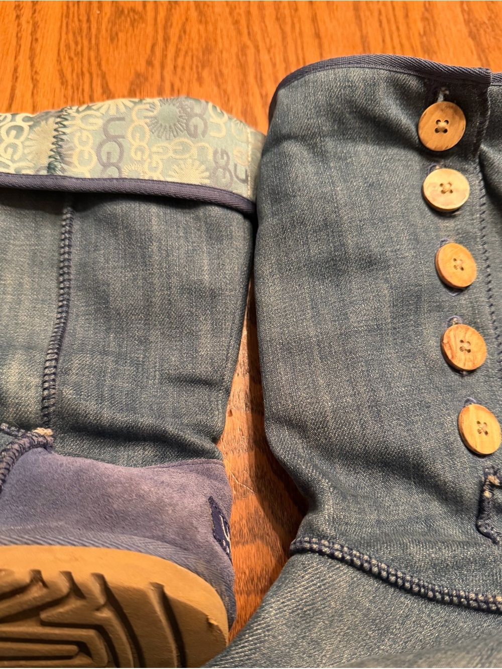 UGG Denim Button-Front Ankle Boots - Blue